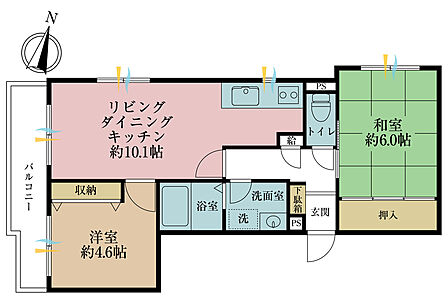 2LDK、専有面積50.17m2、バルコニー面積6.84m2