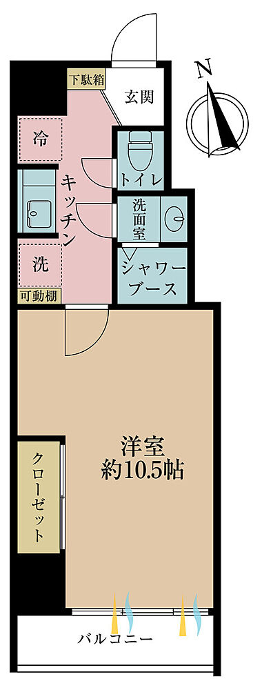 1K、専有面積31.69m2、バルコニー面積3.32m2