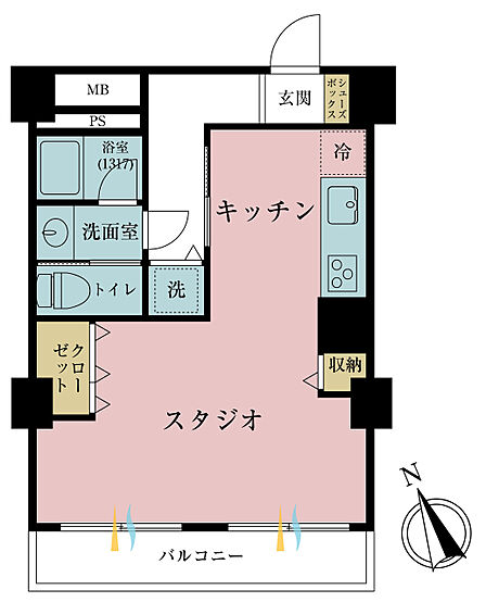 専有面積38.29m2、バルコニー面積5.53m2