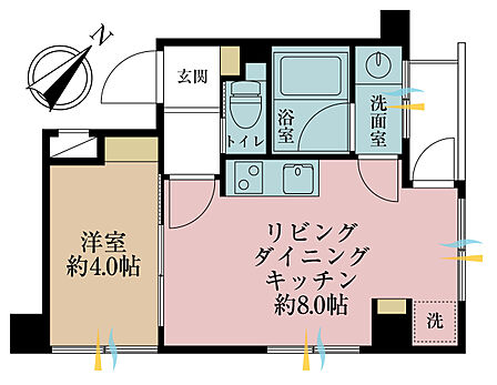 1LDK、専有面積28.75m2、バルコニー面積1.75m2