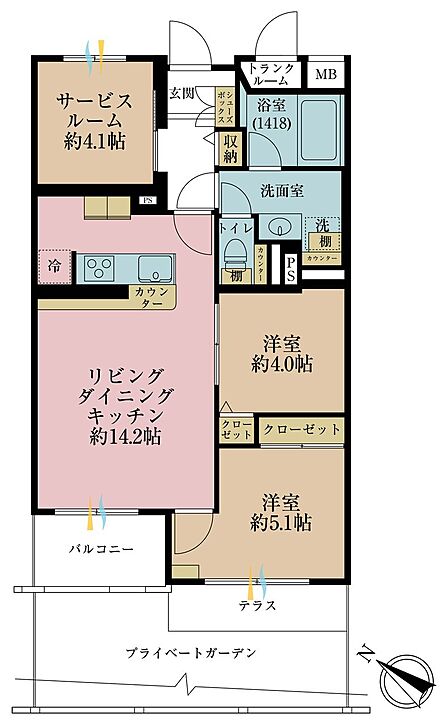 2LDK+S(納戸)、専有面積61.83m2、バルコニー面積4.05m2