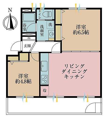 2LDK、専有面積46.09m2
