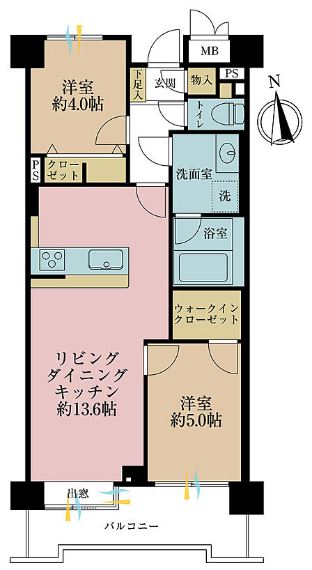 2LDK、価専有面積54.2m2、バルコニー面積8.34m2