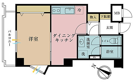 1DK、専有面積30.69m2、バルコニー面積4.06m2