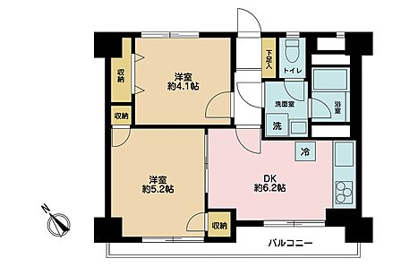 2DK、専有面積37.26m2、バルコニー面積4.86m2