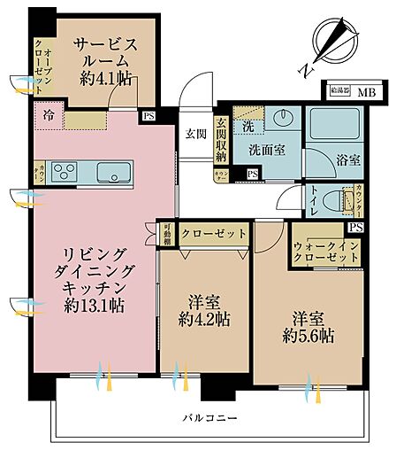 2LDK+S(納戸)、専有面積61.03m2、バルコニー面積8.78m2