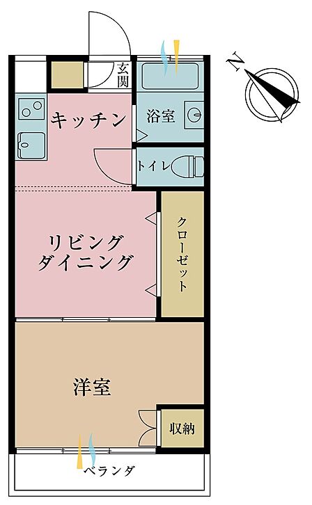 2K、専有面積29.16m2、バルコニー面積4.32m2
