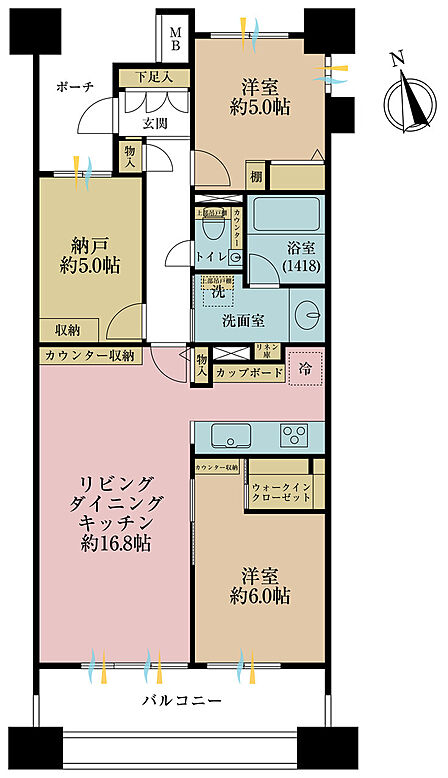 2LDK+S(納戸)、専有面積72.58m2、バルコニー面積12m2