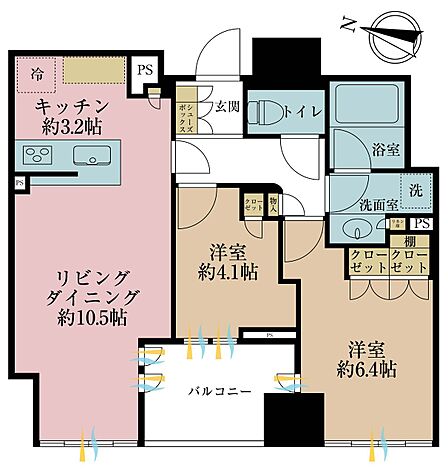 2LDK、専有面積55.02m2、バルコニー面積5.7m2