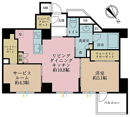 1LDK+S(納戸)、専有面積49.02m2、バルコニー面積3.95m2