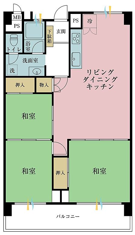 3LDK、専有面積79.29m2、バルコニー面積10.95m2