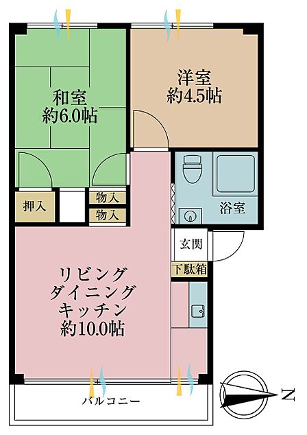1LDK、専有面積41.55m2、バルコニー面積5m2
