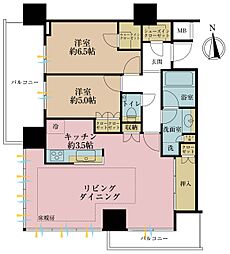 浅草タワー 2LDKの間取図画像