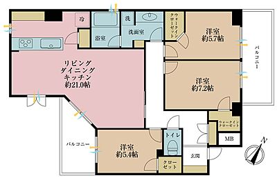 間取り:3LDK、専有面積91.52m2、バルコニー面積13.09m2 間取り:3LDK、専有面積91.52m2、バルコニー面積13.09m2