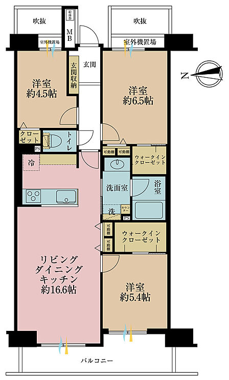 3LDK、専有面積73.02m2、バルコニー面積9m2