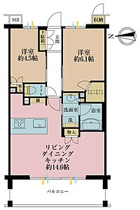間取り:2LDK、専有面積55.77m2、バルコニー面積10.35m2 間取り:2LDK、専有面積55.77m2、バルコニー面積10.35m2