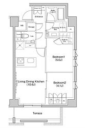 ザ パークハビオ下北沢 3階2LDKの間取り