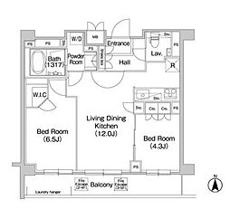 コンフォリア駒場 5階2LDKの間取り