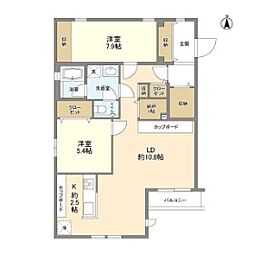 サンフラット 2階2LDKの間取り