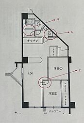 イトーピア五反田マンション 5階2LDKの間取り