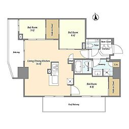 オーキッドレジデンス渋谷富ヶ谷 12階3LDKの間取り