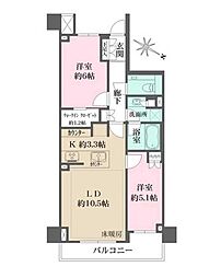 ザ パークハウス諏訪山 2階2LDKの間取り