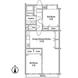 ガーデンハウス千歳船橋 2LDKの間取図画像