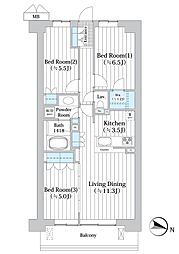 アビティグランデ砧 3LDKの間取図画像