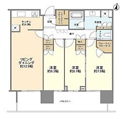 二子玉川ライズタワー&レジデンスタワーセントラル 3LDKの間取図画像
