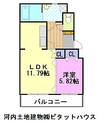 ドリームタウン三和B棟 1LDKの間取図画像