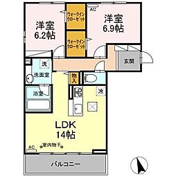 エトワール古瀧2 2LDKの間取図画像