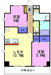 サンモールF.K.D 2LDKの間取図画像