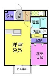プランタンB 1LDKの間取図画像