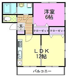 エル・ブランシェ 2 2階1LDKの間取り