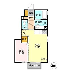 ヴィクトワール 2 B 1階1LDKの間取り