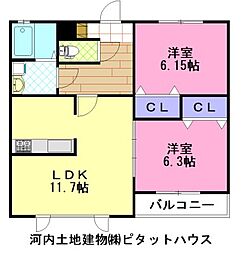 クラウドヒルズ 1階2LDKの間取り