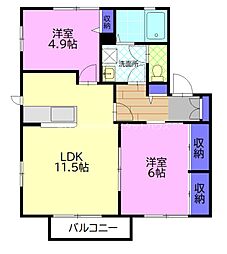 ドリームハイツA棟 1階2LDKの間取り