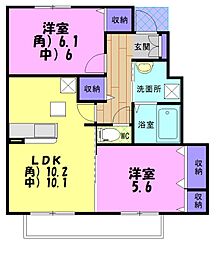 グレイスコート岡本 B 1階2LDKの間取り