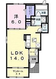 ユズパークサイド A 1階2LDKの間取り