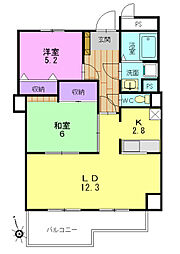 サンポワール宇都宮 5階2LDKの間取り