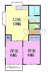 ハッピーハイツB 2LDKの間取図画像