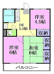 コモード石井町2 3DKの間取図画像