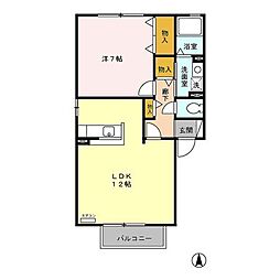 スクウェア・ヒル E 2階1LDKの間取り