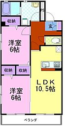 アニヴェルセル 3階2LDKの間取り