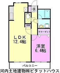 ピーノドゥーエ 1LDKの間取図画像