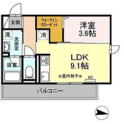 パーパス 1LDKの間取図画像