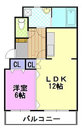ドリームタウン三和B棟 1LDKの間取図画像