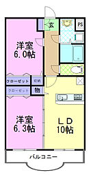 Y&Mシャルム簗瀬 2LDKの間取図画像