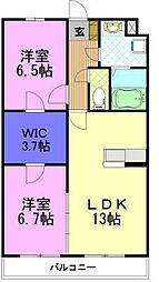 サニーサイド戸祭2 2LDKの間取図画像