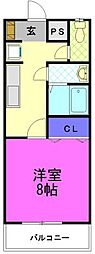 ナカハラ1 1Kの間取図画像